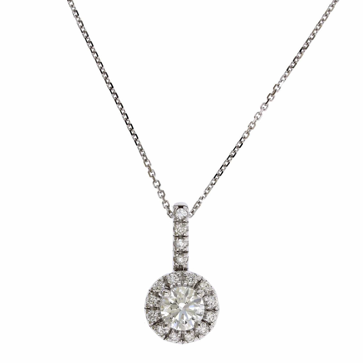 18K White Gold Round Diamond Halo Necklace