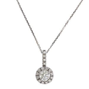 18K White Gold Round Diamond Halo Necklace