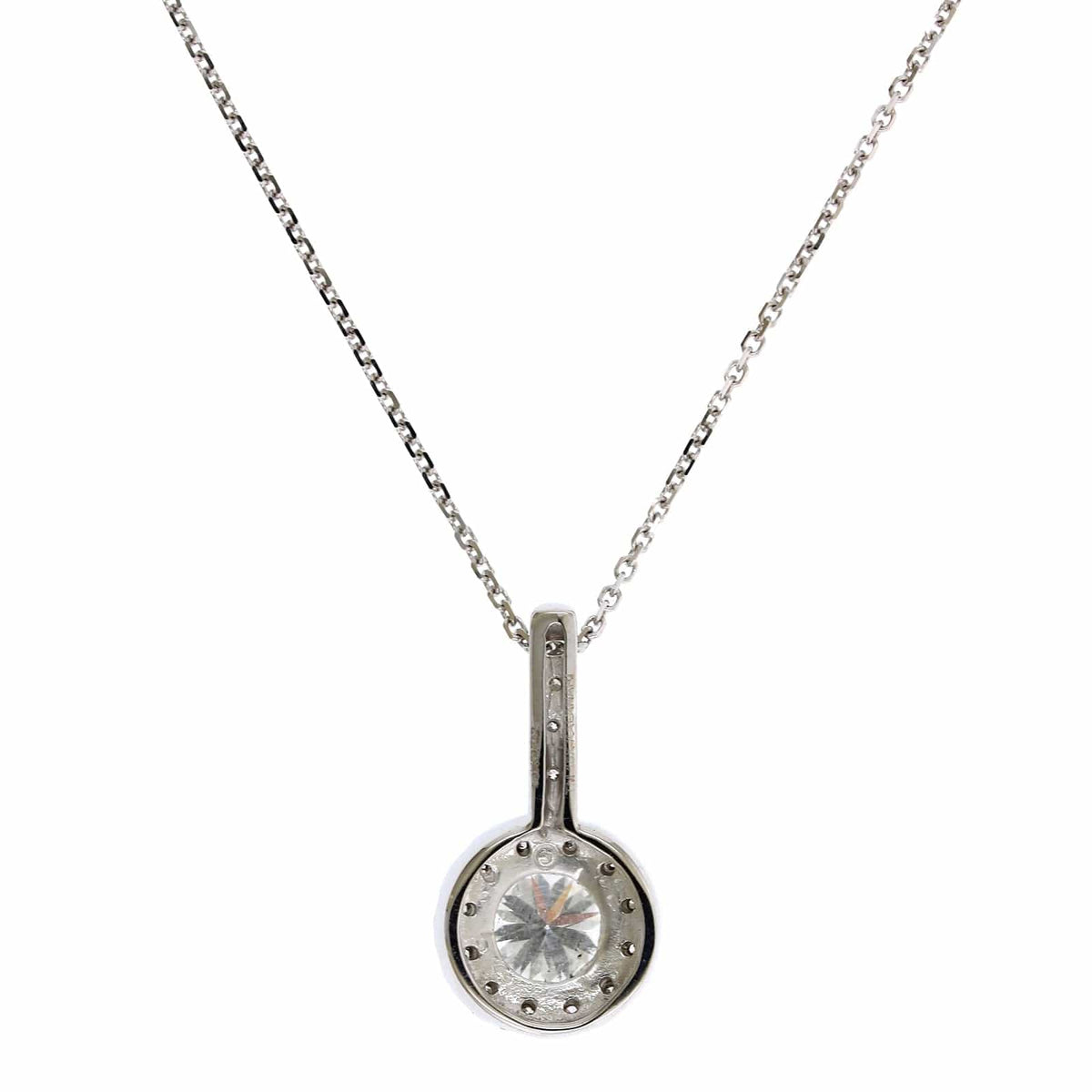 18K White Gold Round Diamond Halo Necklace