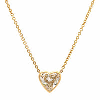 18K Yellow Gold Bezel Set Diamond Heart Pendant Necklace