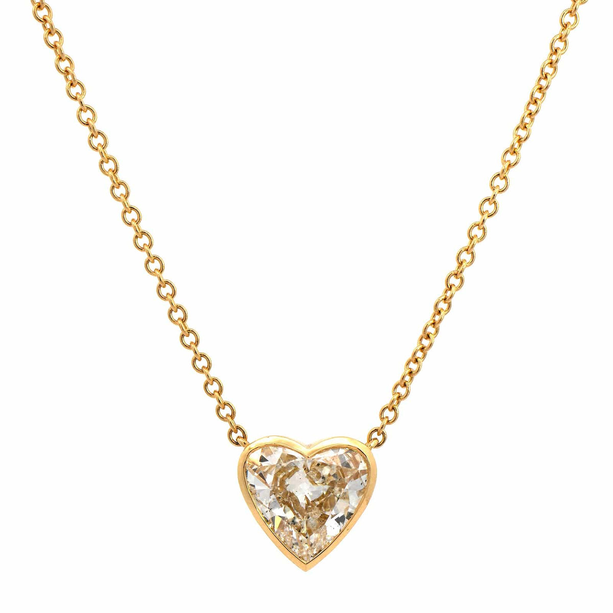 18K Yellow Gold Bezel Set Diamond Heart Pendant Necklace