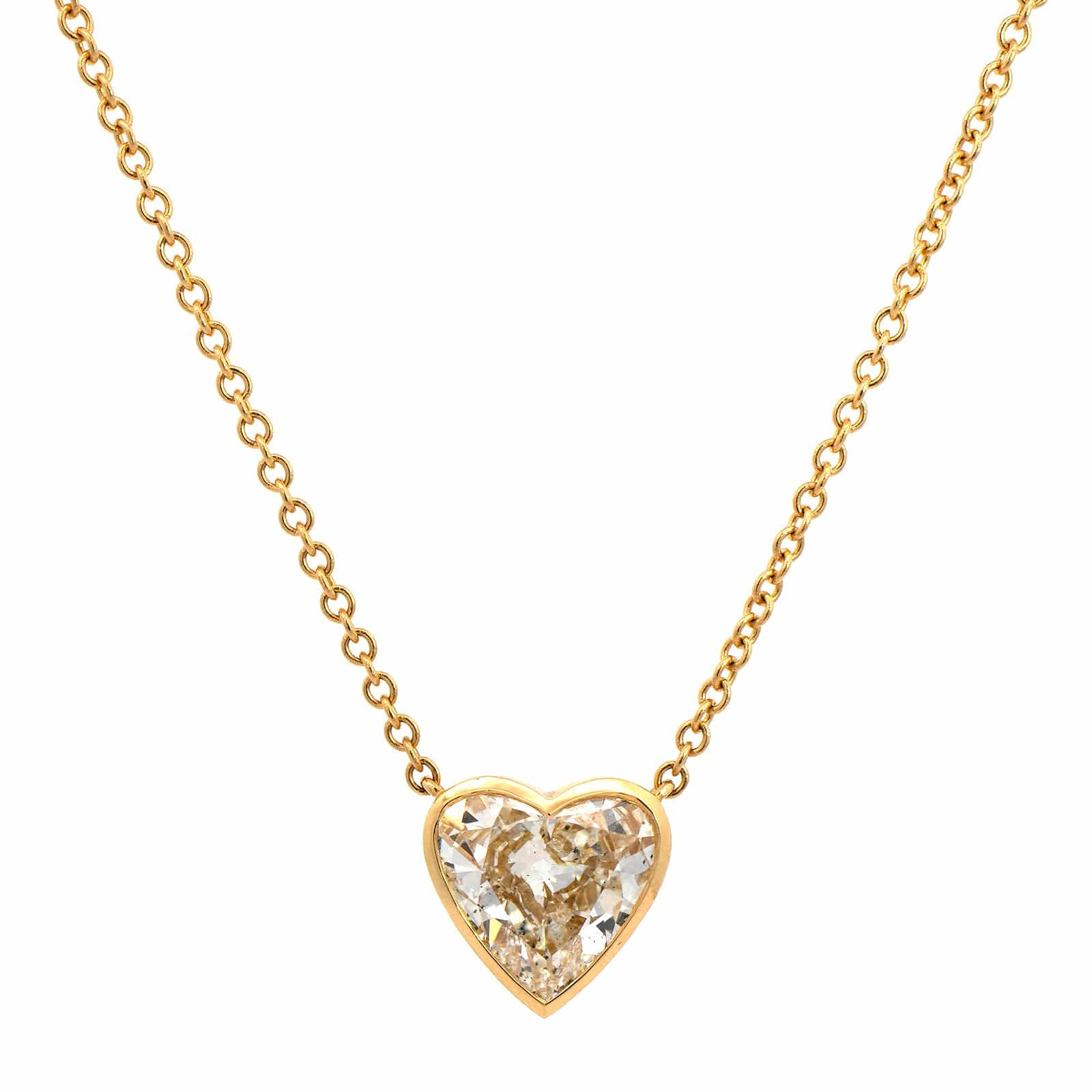 18K Yellow Gold Bezel Set Diamond Heart Pendant Necklace