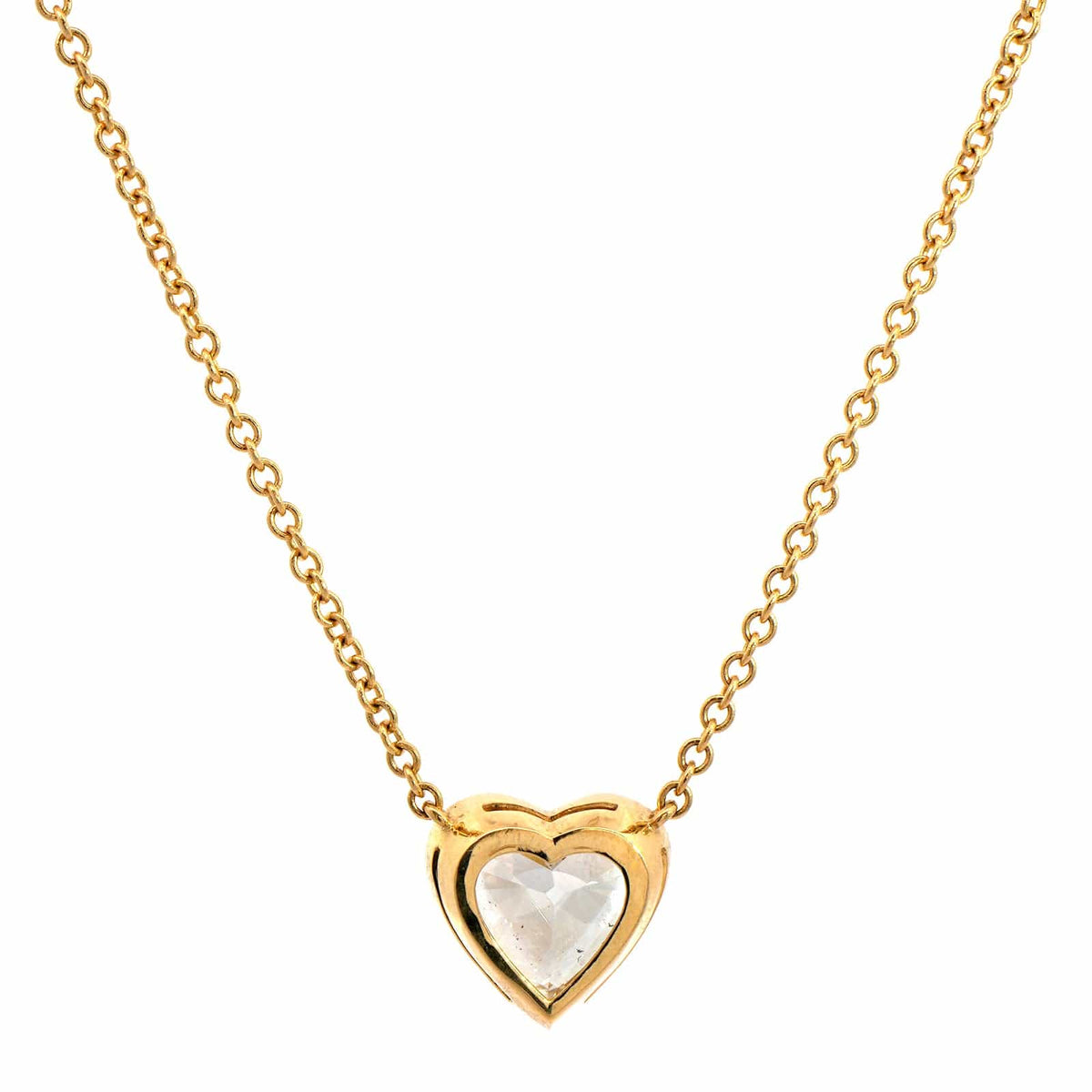 18K Yellow Gold Bezel Set Diamond Heart Pendant Necklace