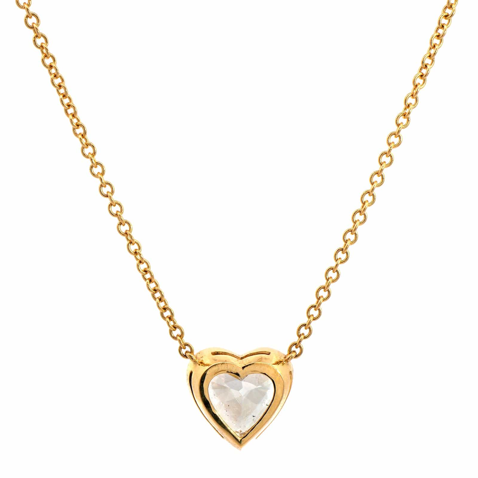18K Yellow Gold Bezel Set Diamond Heart Pendant Necklace