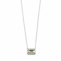 18K White Gold Emerald Cut Diamond Pendant Necklace
