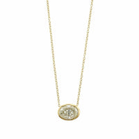 18K Yellow Gold Oval Diamond Pendant Necklace