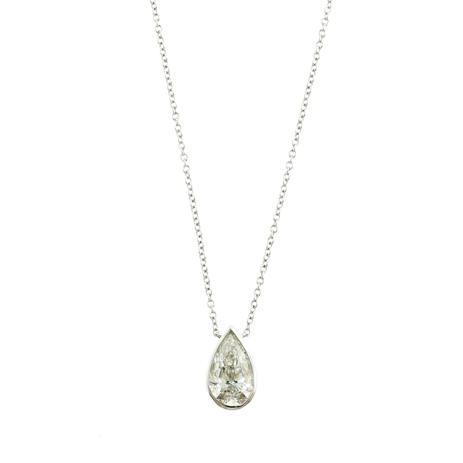 18K White Gold Pear Shaped Diamond Pendant Necklace