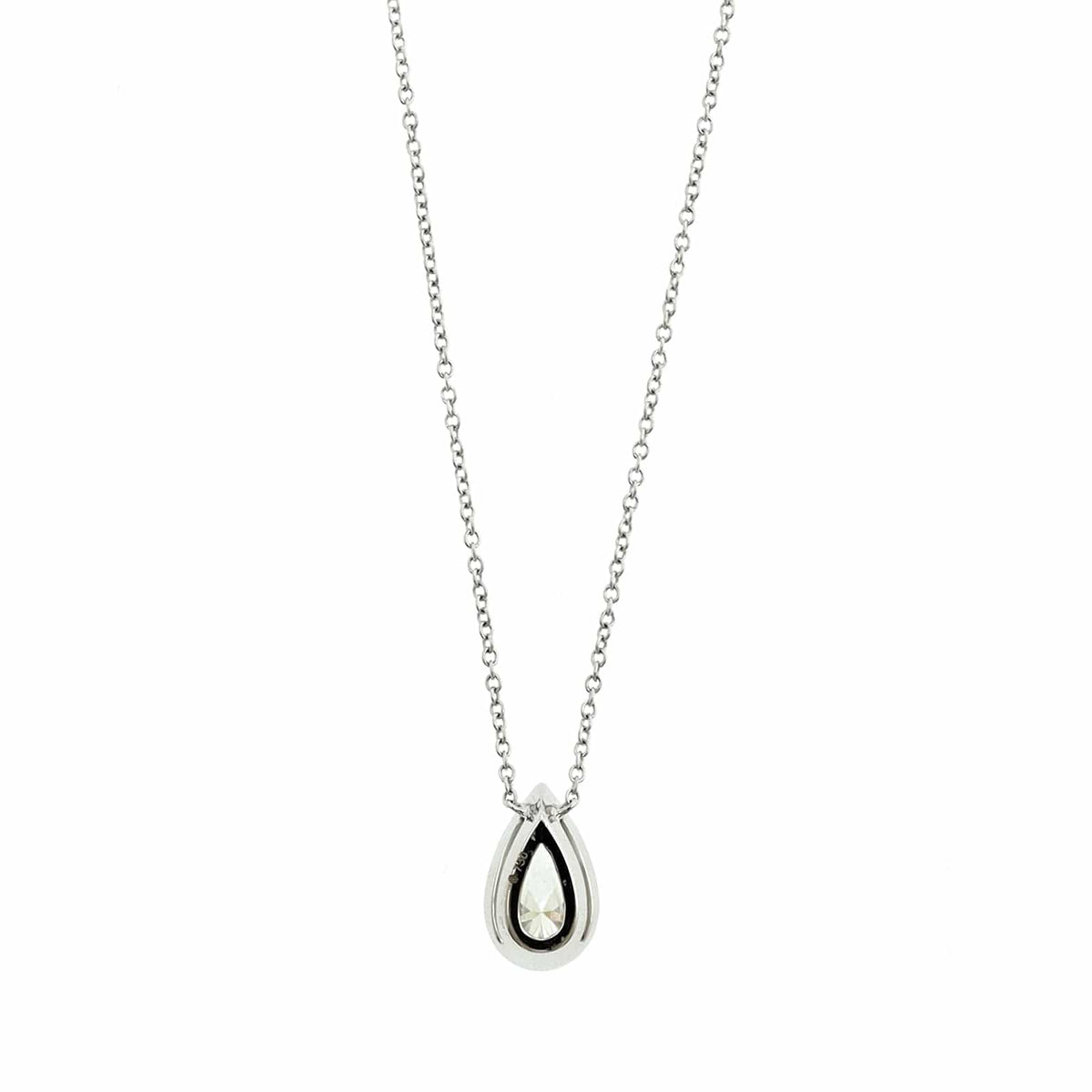 18K White Gold Pear Shaped Diamond Pendant Necklace