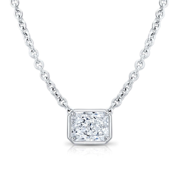 18K White Gold Radiant Cut Diamond Pendant Necklace