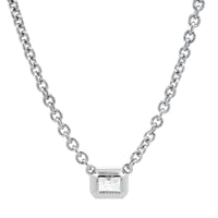 18K White Gold Bezel Set Radiant Cut Diamond Pendant Necklace