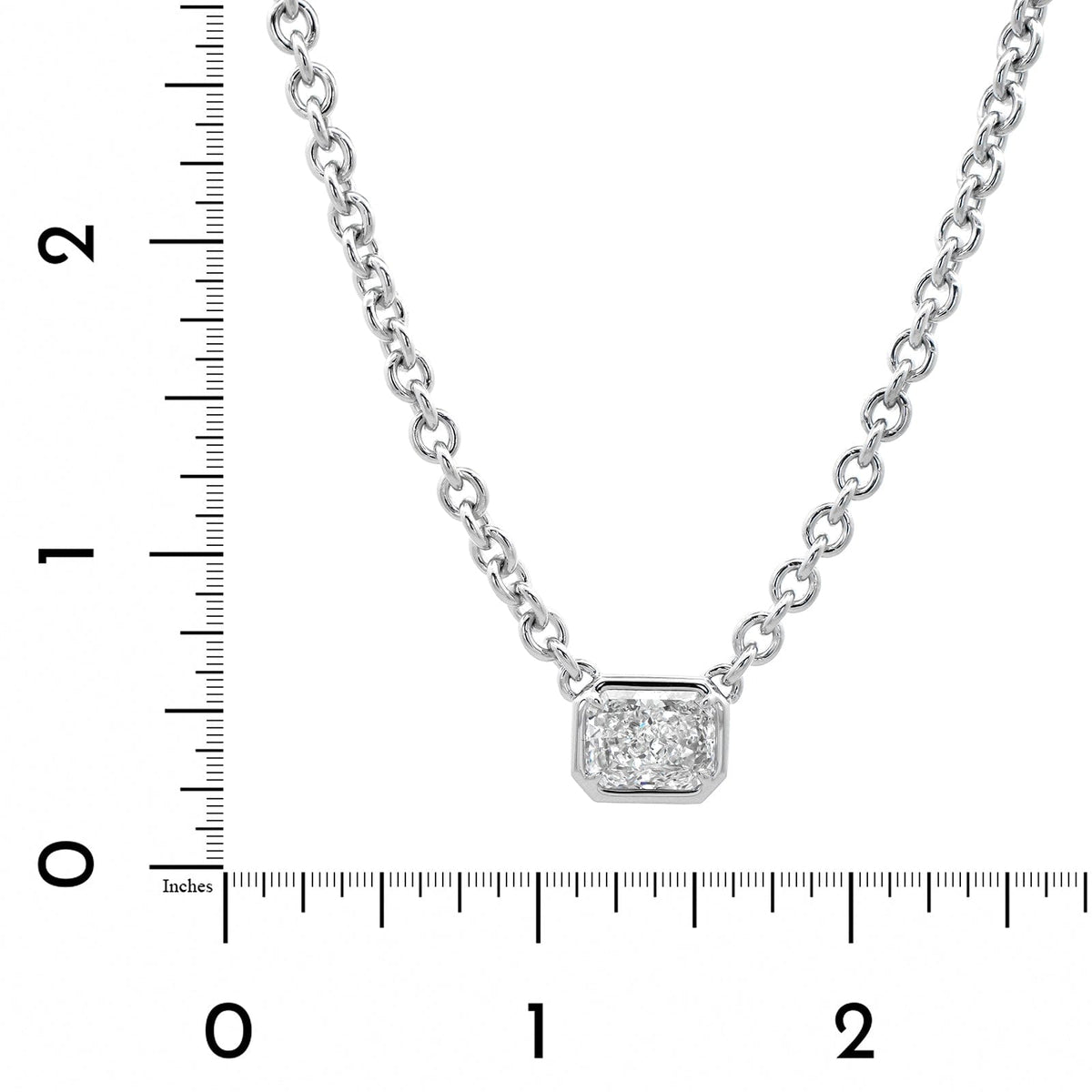 18K White Gold Bezel Set Radiant Cut Diamond Pendant Necklace