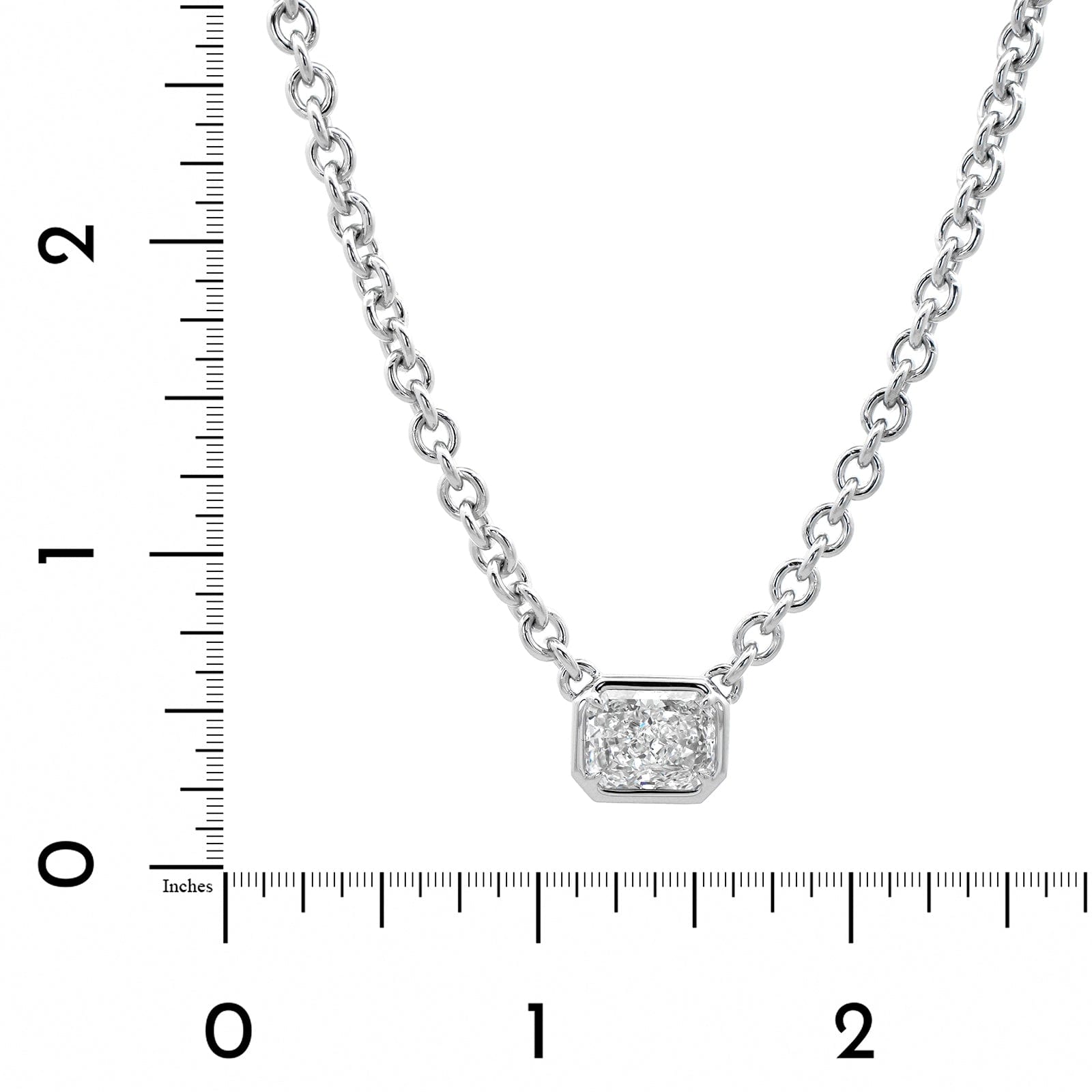18K White Gold Bezel Set Radiant Cut Diamond Pendant Necklace
