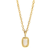 18K Yellow Gold Bezel Set Cushion Diamond Pendant Necklace
