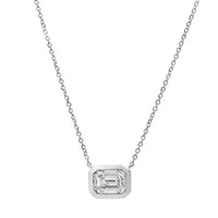 18K White Gold Bezel Set Emerald Cut Diamond Pendant Necklace