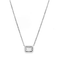 18K White Gold Bezel Set Emerald Cut Diamond Pendant Necklace
