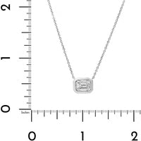 18K White Gold Bezel Set Emerald Cut Diamond Pendant Necklace