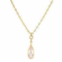 18K Yellow Gold Bezel Set Pear Shaped Diamond Pendant Necklace