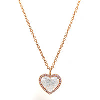 18K Rose Gold Heart Shaped Diamond Halo Pendant Necklace