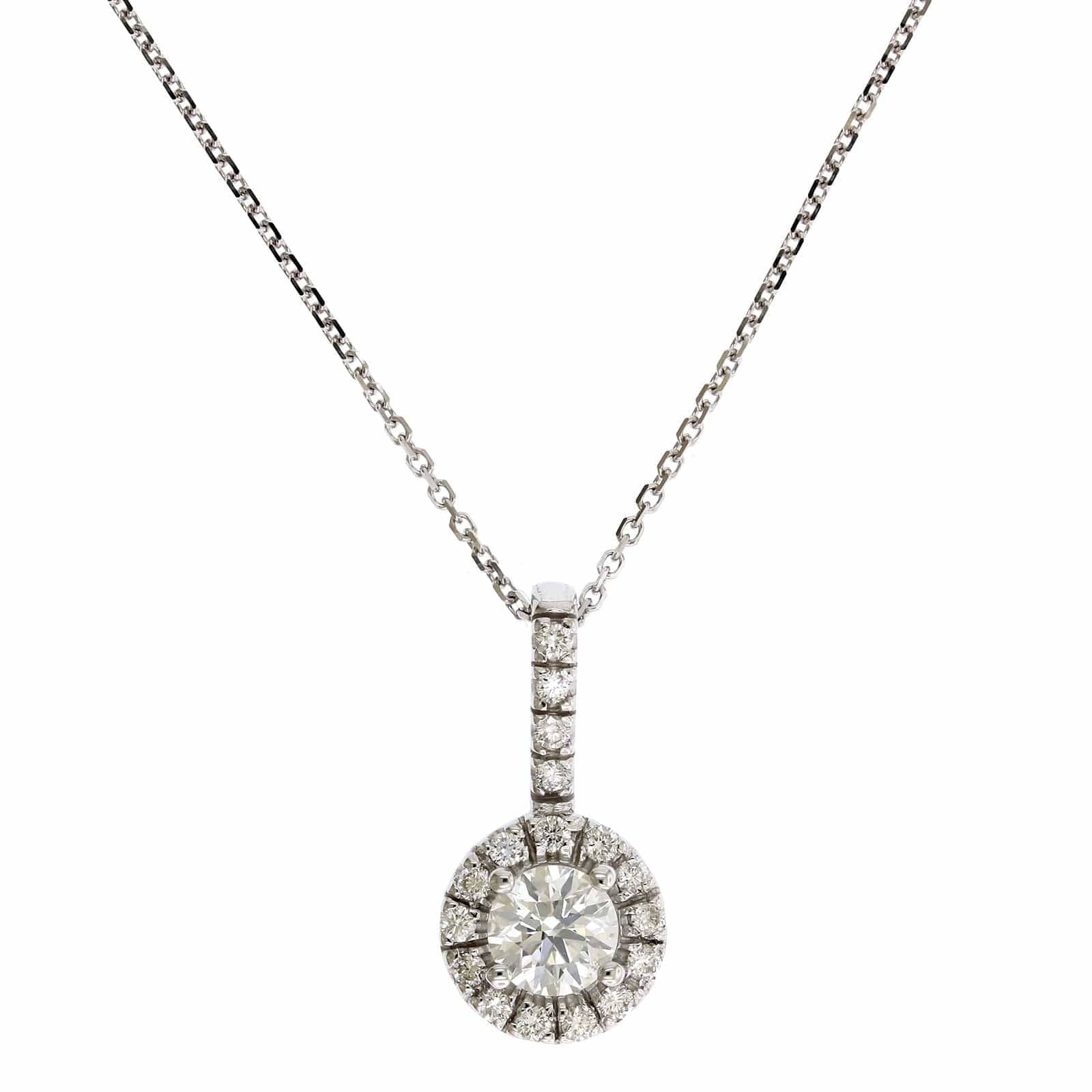 18K White Gold Round Diamond Halo Necklace