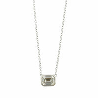 18K White Gold Emerald Cut Diamond Pendant Necklace