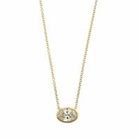 18K Yellow Gold Oval Shaped Diamond Pendant Necklace