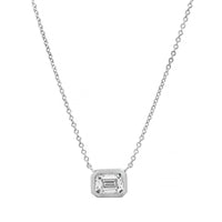 18K White Gold Bezel Set Emerald Cut Diamond Pendant Necklace