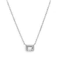 18K White Gold Bezel Set Emerald Cut Diamond Pendant Necklace