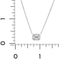 18K White Gold Bezel Set Emerald Cut Diamond Pendant Necklace