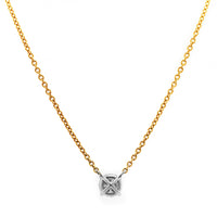 18K Yellow Gold and Platinum 4 Prong Round Diamond Pendant Necklace