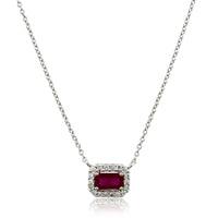 14K White Gold Ruby Diamond Halo Necklace