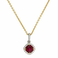 18K Yellow Gold Ruby and Diamond Halo Pendant