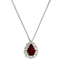 18K White Gold Pearl Shape Ruby Diamond Halo Pendant