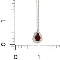 18K White Gold Pearl Shape Ruby Diamond Halo Pendant