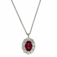 Platinum Oval Ruby Diamond Halo Pendant