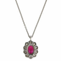 Platinum Oval Ruby Diamond Halo Pendant