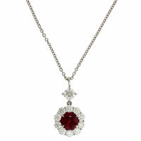 Platinum Burma Ruby & Diamond Halo Necklace
