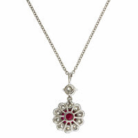 Platinum Burma Ruby & Diamond Halo Necklace