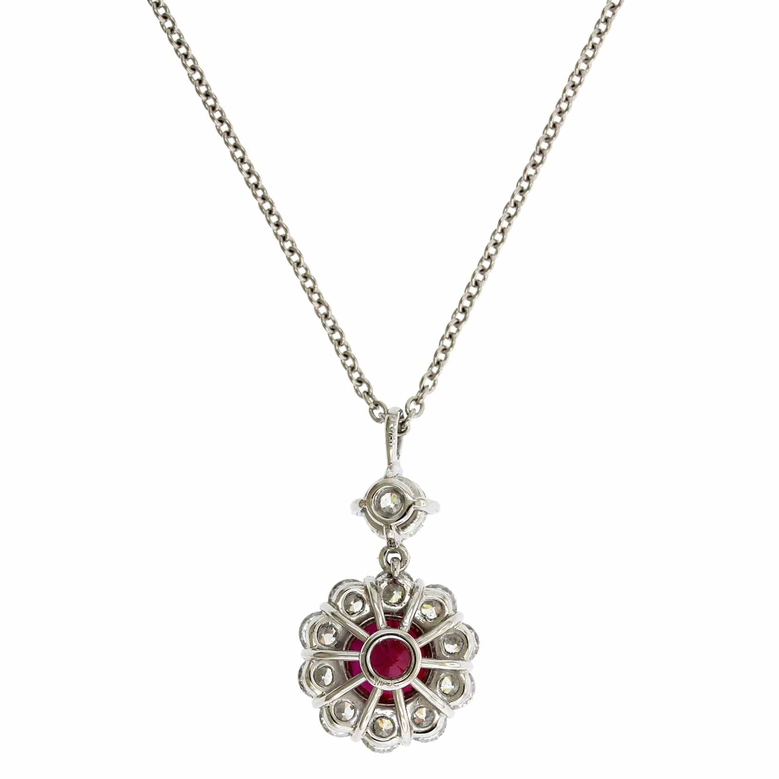 Platinum Burma Ruby & Diamond Halo Necklace