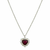 Platinum Ruby Heart Diamond Halo Necklace