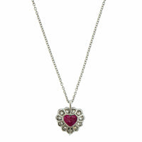 Platinum Ruby Heart Diamond Halo Necklace