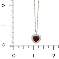 Platinum Ruby Heart Diamond Halo Necklace