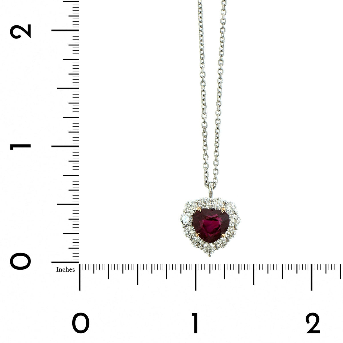 Platinum Ruby Heart Diamond Halo Necklace