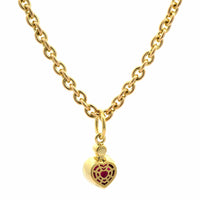 18K Yellow Gold Heart Shaped Ruby Diamond Necklace