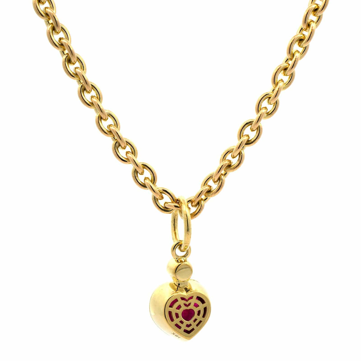 18K Yellow Gold Heart Shaped Ruby Diamond Necklace