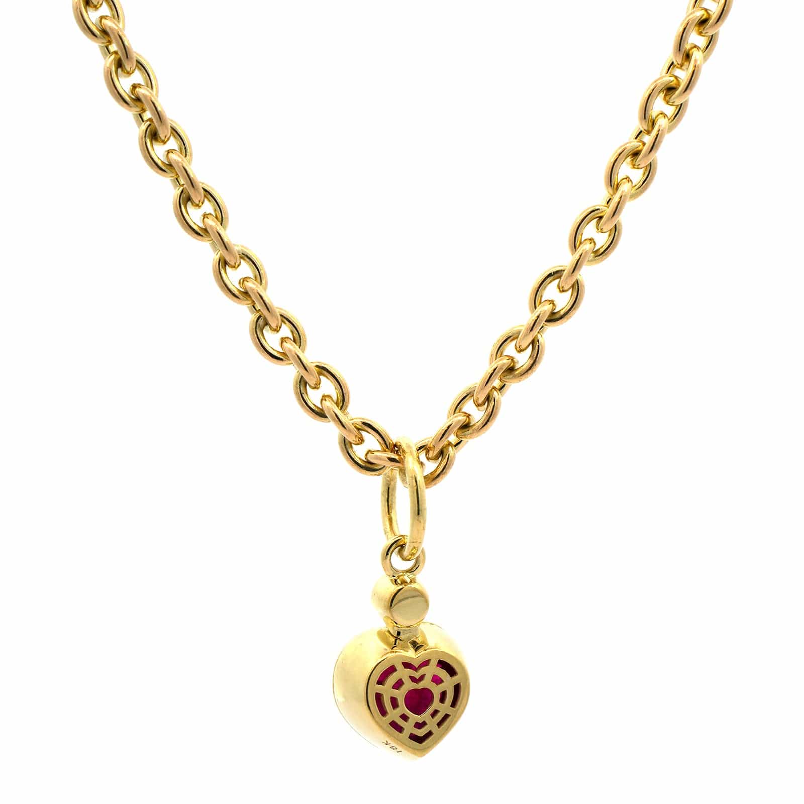 18K Yellow Gold Heart Shaped Ruby Diamond Necklace