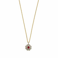 18K Yellow Gold & Platinum Diamond Halo & Ruby Necklace