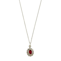 Platinum & 18K Yellow Gold Diamond Halo & Ruby Necklace
