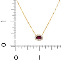 14K Yellow Gold Oval Ruby and Diamond Halo Necklace