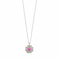 Platinum Diamond Halo and Round Ruby Necklace