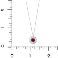 Platinum Diamond Halo and Round Ruby Necklace